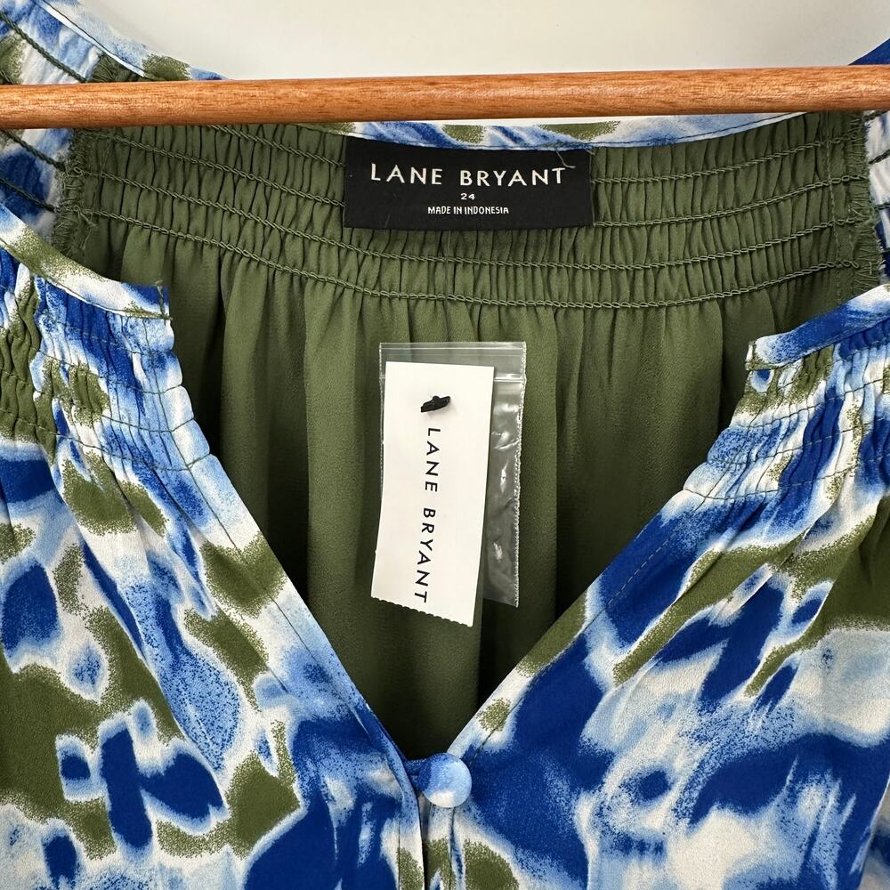 LANE BRYANT NWT Smocked Neck Waist Blue Green Midi Dress // 24 - Picture 8 of 15